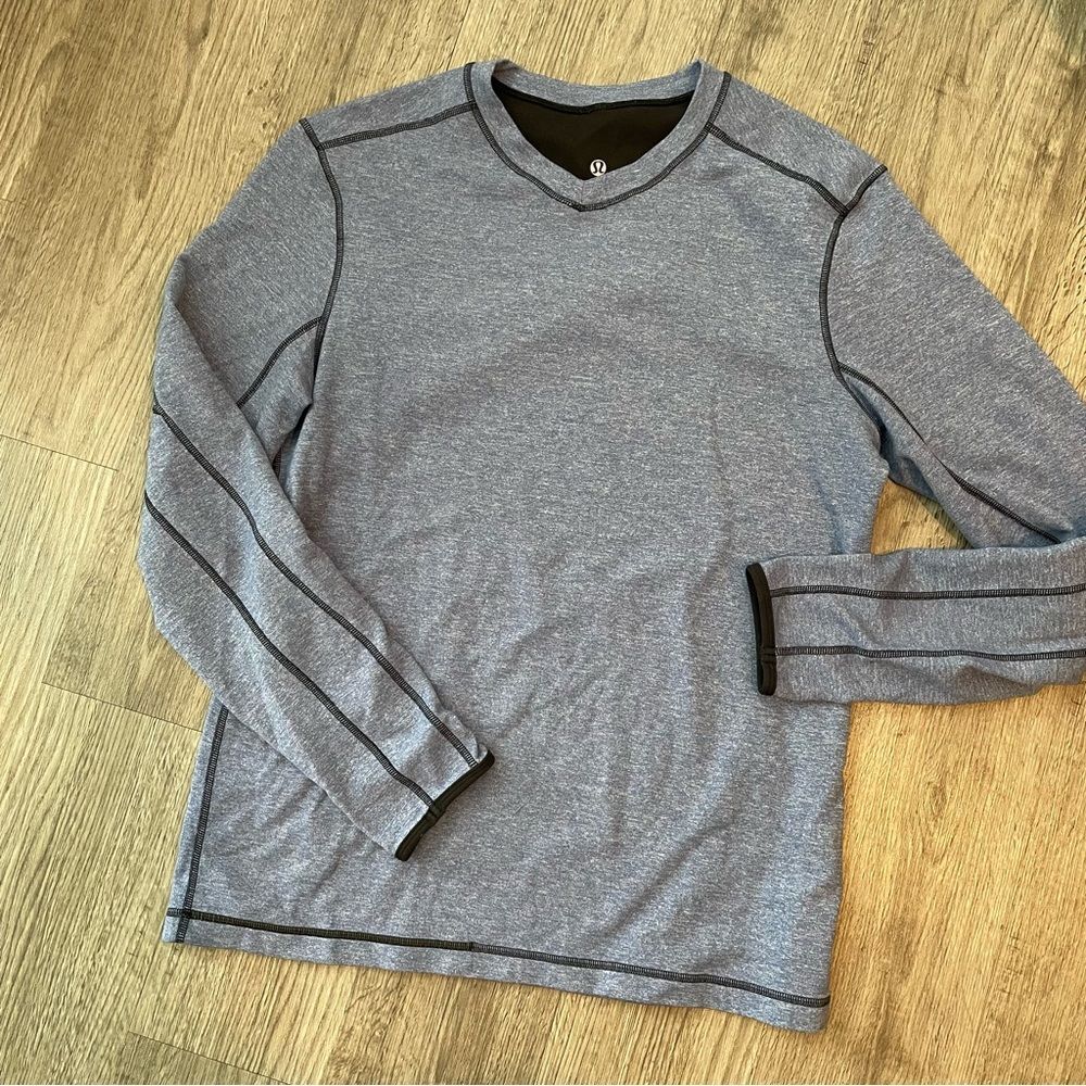 LULULEMON Super Soft Heather Blue Reversible Long Sleeve Athletic Shirt